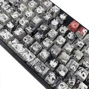 Japanese Anime Keycaps 108 PBT Dye Sublimation OEM Profile for Cherry Mx Gateron Kailh Switch Mechanical Keyboard(Black keycaps 1)