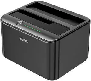SSK Aluminum Hard Drive Docking Station, USB 3.0 to SATA Dual Bay External HDD Dock Caddy Reader for 2.5 & 3.5 inch SATA HDD SSD, with UASP Offline Cloner/Duplicator Function (2x20TB Supports) Black