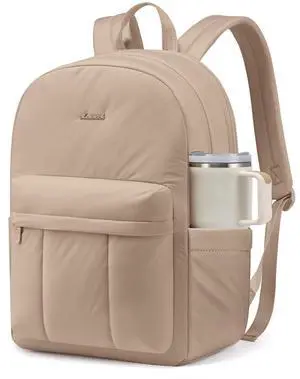LOVEVOOK Puffer Backpack for Women Girl Travel Work, Lightweight Quilted Laptop Backpack Purse, Cute Bookbag Teacher Nurse Laptop Bag Computer Backpack, Waterproof Casual Daypack,17.3 Inch, Khaki