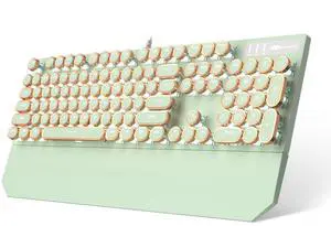 Camiysn Typewriter Style Mechanical Gaming Keyboard, Green Retro Punk Gaming Keyboard with White Backlit, 104 Keys Blue Switch Wired Cute Keyboards, Round Keycaps for Windows/Mac/PC