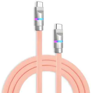 chubbycable Neon Chubby - Fast Charge Cable with Smart Light RGB Color Gradual Light Up LED USB Charging Cable, Pink, Type-C to Type-C, 0.82 FT