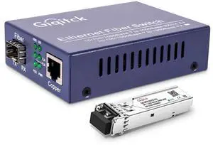 Gigabit Ethernet Media Converter, 10/100/1000Mbps Networks Ethernet to Fiber Media Converter, with 1pcs 1000Base-SX SFP Module (1.25Gb/s, Multimode, Dual LC, 850nm, 550m)