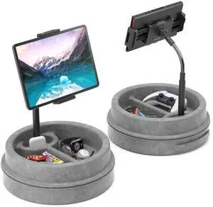 KDD Tablet Pillow Stand for Lap, Multi-Angle iPad Stand with Storage Tray - 360° Rotating Clip Gooseneck Tablet Soft Pad Dock for Bed and Desk Compatible with iPad Pro 12.9, Air Mini, Phone, E-Reader