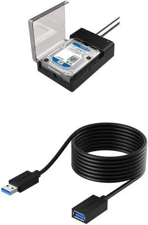 USB 3.0 Extension Cable A Male to A Female [Black] 10 Feet +USB 3.0 to SATA External Hard Drive Lay Flat Docking Station for 2.5 or 3.5in HDD, SSD