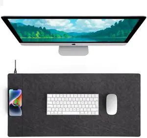 Magnetic 15W Fast Wireless Charging Desk Pad, 35.4"x16.8" Extra Large Mouse Pad, Microfiber Leather Office Desk Mat, Waterproof and Scratch-Resistant Mouse Mat for Office and Home Use, Grey Color