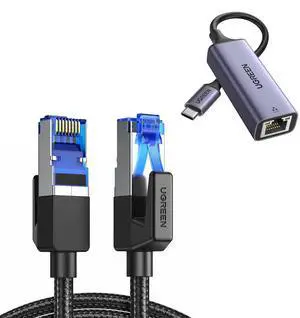 UGREEN [10FT] Cat8 Ethernet Cable Bundle with USB C to Ethernet Adapter