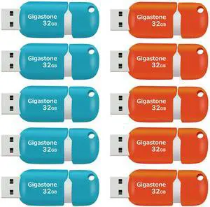 Gigastone V10 32GB 10-Pack USB 2.0 Flash Drive 32GB Flash Thumb Drive Memory Stick Pen Drive Capless Retractable Design (Blue&Orange)