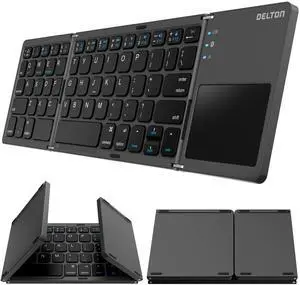 Delton F75 Foldable Bluetooth Keyboard with Touchpad, Compact and Portable Design, Rechargeable Wireless Keyboard, Compatible with PC, Laptop, iMac, Tablets & Smartphones - Black