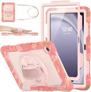 SEYMAC stock Case for Samsung Galaxy Tab A9+ Plus 11'', Full-Body Drop Protection Case with Screen Protector Pencil Holder [360° Rotating Hand Strap] &Stand, Pink Camo