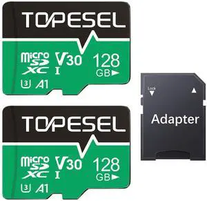 TOPESEL 128GB Micro SD Card 2 Pack with Adapter, High Speed TF Card, Memory Card microSDXC for Camera, Smartphone, Tablet, Dash Cam, Drone, UHS-I, U3, A1, 4K UHD, V30