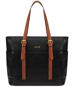 LOVEVOOK Laptop Tote Bag for Women,Vintage Leather Work Tote Bag for Women, 17.3 Inch Computer Briefcase Bag,Waterproof Teacher Business Office