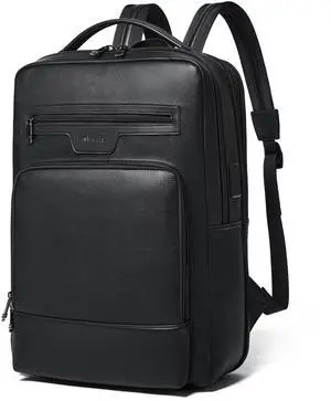 Shrrie Leather Laptop Backpack for Women and Men,28 L Travel Backpack Computer Bag Fits 16 inch Laptop,Expandable Casual Daypack with USB Charging Port for Work Business Weekender College,Black