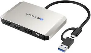 WAVLINK USB C and USB 3.0 to Dual 4K DisplayPort/HDMI Adapter, Displaylink Monitor Splitter Extended Display for Dual Monitor 4K@60Hz, HDMI/DP Splitter Compatible with Mac M1-M4,Window Laptop-Silver