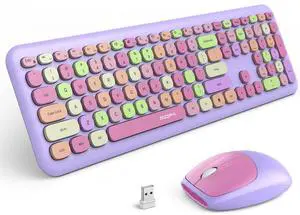MOFii Wireless Keyboard and Mouse Combo, 2.4G Slim Full-Sized Colorful Keyboard Mouse for PC Desktop Laptops Windows (Purple Colorful)