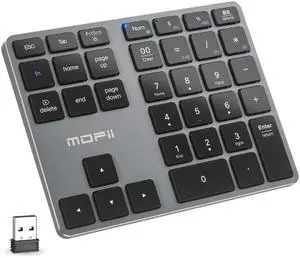 MOFII Bluetooth Number Pad for Laptop - Gray Wireless Numeric Keypad 35 Keys USB-C Rechargeable Numpad, Accounting Portable Financial Data 10 Key for Laptop/PC/Desktop/Notebook/Surface Pro