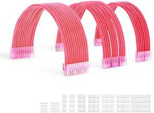 Formulamod Sleeve Extension Power Supply Cable Kit 18AWG ATX 24P+ (2) EPS 8-P+ (3) PCI-E8-P with Combs for PSU to Motherboard/GPU (Pink)