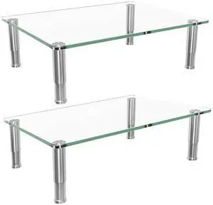 Simple Trending 2 Pack Computer Monitor Riser with Height Adjustable, Tempered Glass, Multi Media Desktop Stand for Flat Screen TV Laptop