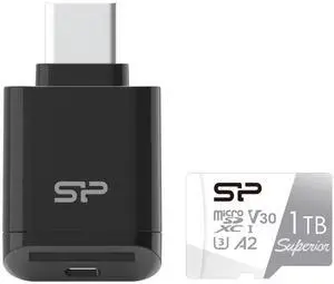 Silicon Power Micro SDXC UHS-I U3 1TB A2 Memory Card Bundle with USB C Card Reader SPU1ATC200