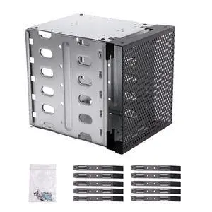 Hard Drive Cage,Galvanized Steel Plate + ABS Plastic Cage Hard Drive Tray Rack with Fan Space,Adapter Rack Bracket for Computer SATA 5.25in to 5X 3.5 Hard Drive Cage,Galvanized Steel Plate + ABS Plastic Cage Hard Drive Tray Rack with Fan Space,Adapter Rack Bracket for Computer SATA 5.25in to 5X 3.5