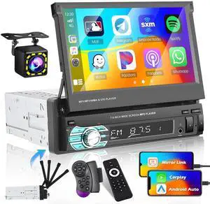 (Stable) Hikity 7 Inch Single Din Carplay Car Stereo, Flip Out Touch Screen Car Radio with Wireless Carplay Android Auto, Bluetooth/Mirror Link/Backup Camera, FM/USB/SWC, Voice Control Split Sc (Stable) Hikity 7 Inch Single Din Carplay Car Stereo, Flip Out Touch Screen Car Radio with Wireless Carplay Android Auto, Bluetooth/Mirror Link/Backup Camera, FM/USB/SWC, Voice Control Split Sc