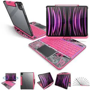 molosicars Keyboard Case with Pencil Holder for iPad Air 13-inch (M3/M2, 2025/2024), 360 Rotating Multi-Touch Trackpad & 7-Color Backlit Wireless Keyboard Transparent Pink molosicars Keyboard Case with Pencil Holder for iPad Air 13-inch (M3/M2, 2025/2024), 360 Rotating Multi-Touch Trackpad & 7-Color Backlit Wireless Keyboard Transparent Pink