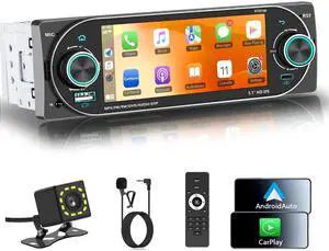 Single DIN Radio Car Stereo Wireless Apple CarplayDual Knobs & HD Touchscreen Radio for Car Bluetooth 6.0 Car Play Android Auto, 60W x 4 Output, AM/FM RadioUSB,SWC, Backup Camera (Black) Single DIN Radio Car Stereo Wireless Apple CarplayDual Knobs & HD Touchscreen Radio for Car Bluetooth 6.0 Car Play Android Auto, 60W x 4 Output, AM/FM RadioUSB,SWC, Backup Camera (Black)