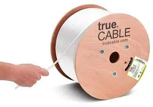 trueCABLE RG6 Quad Shield Coax, 1000ft, White, Riser Rated (CMR/CATVR/CL2), Bare Copper Conductor Coaxial Cable, 3GHz Sweep Tested trueCABLE RG6 Quad Shield Coax, 1000ft, White, Riser Rated (CMR/CATVR/CL2), Bare Copper Conductor Coaxial Cable, 3GHz Sweep Tested