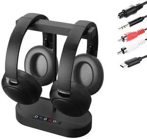 Jersoon Duet - Dual 2.4GHz RF Wireless Headphones for TV Watching with Transmitter & Charging Dock, Clear Voice & Loud Volume for Seniors and the Hard of Hearing, Easy Plug & Play Setup Jersoon Duet - Dual 2.4GHz RF Wireless Headphones for TV Watching with Transmitter & Charging Dock, Clear Voice & Loud Volume for Seniors and the Hard of Hearing, Easy Plug & Play Setup