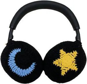 Handmade Crochet Black Moon and Star Headphone Cover Compatible with Sony xm4, Protective Case for Music Lovers Handmade Crochet Black Moon and Star Headphone Cover Compatible with Sony xm4, Protective Case for Music Lovers