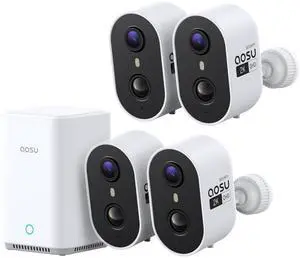 aosu Wireless Outdoor Security Camera Kit with aosuBase Local Storage, 2K with 6X Zoom, 4-View Live, Cross-Camera Person Timeline, PIR + AI Human Detection, Color Night Vision, 4-Cam-Kit aosu Wireless Outdoor Security Camera Kit with aosuBase Local Storage, 2K with 6X Zoom, 4-View Live, Cross-Camera Person Timeline, PIR + AI Human Detection, Color Night Vision, 4-Cam-Kit