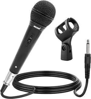 5 CORE Premium Vocal Dynamic Cardioid Handheld Microphone Unidirectional Mic with 16ft Detachable XLR Cable to ¼ inch Audio Jack and On/Off Switch for Karaoke Singing PM 101 Black