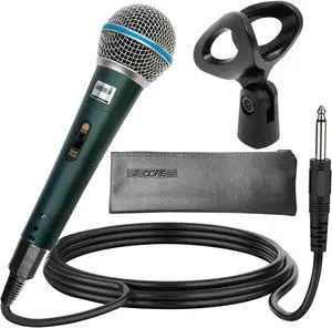5 Core Premium Vocal Dynamic Cardioid Handheld Microphone Unidirectional Mic with 12ft Detachable XLR Cable to ¼ inch Audio Jack; Mic Clip; and On/Off Switch for Karaoke Singing BETA