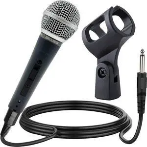 5 Core Premium Vocal Dynamic Cardioid Handheld Microphone Neodymium Magnet Unidirectional Mic; 16ft Detachable XLR Deluxe Cable to ¼ Audio Jack; Mic Clip; On/Off Switch for Karaoke Singing ND-58