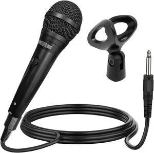 5 CORE Vocal Dynamic Cardioid Handheld Microphone Neodymium Magnet Unidirectional Mic;  16ft Detachable XLR Deluxe Cable to ¼ Audio Jack;  Mic Clip;  On/Off Switch for Karaoke Singing ND 58 Black