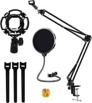 5 Core Professional Microphone Stand 16 inch with Pop Filter Heavy Duty Microphone Suspension Scissor Arm Stand and Windscreen Mask Shield; Shock Mount Holder ARM SET 16