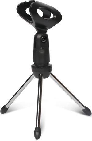 Premium Mini Microphone Stand Tripod Universal Adjustable Desk Microphone Stand Portable Foldable Table Top Desktop Stand with Small Plastic Microphone Clip 5 Core