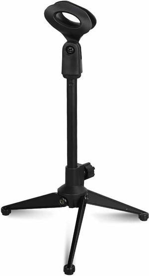 Mini Microphone Stand Tripod Universal Adjustable Desk Microphone Stand Portable Foldable Table Top Desktop Stand with Small Plastic Microphone Clip 5 Core