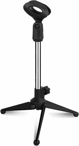 Mini Microphone Stand Tripod Universal Adjustable Desk Microphone Stand Portable Foldable Table Top Desktop Stand with Small Plastic Microphone Clip 5 Core