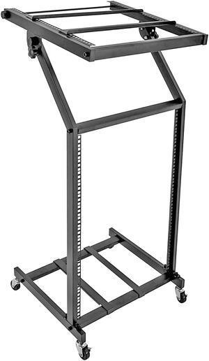 5 Core 16U Professional Rack Mount Stand DJ Mixer Case Studio Equipment Adjustable Stage Cart with Wheels Music Party Show Black RACK STAND 16U