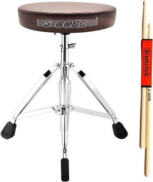 5 Core Premium Universal Drum Throne Height Adjustable Padded Drum Stool Seat Round Chrome Chair Drumming Stand with Anti- Slip Feet for Adults Kids Drummer Brown DS CH BR