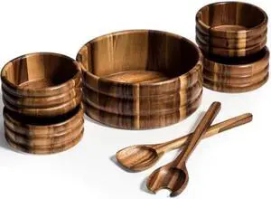 7 Piece - Large Salad Bowl with Servers and 4 Individuals