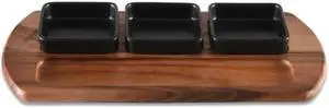 Kalmar Home Charcuterie / Serving Tray with 3 Square Ceramic Black Bowls