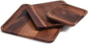 Kalmar home Set of 3 Acacia Square Plates - 1 Each Size