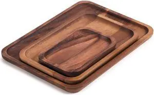 Kalmar home Set of 3 Acacia Rectangular Plates - 1 Each Size