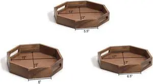 Kalmar Home Set of 3 Octagon Serving Tray  - 13" 15" 17"