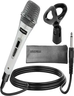 5Core Premium Vocal Dynamic Cardioid Handheld Microphone Neodymium Magnet Unidirectional Mic; 16ft Detachable XLR Deluxe Cable to ¼ Audio Jack Mic Clip On/Off Switch for Karaoke Singing ND 909 Chrome