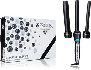 Proliss Trio Twister - Digital 3-in-1 Professional Ceramic Curling Wand Set - Diamond Collection - Black