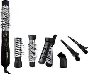 Proliss AirStyler 4-in-1 Interchangeable Styling Set w/ Sectioning Hair Clips - Silver & Black
