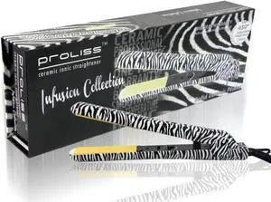 Proliss Infusion 1" Single Pass 100% Solid Ceramic Yellow Plate Flat Iron - White Zebra