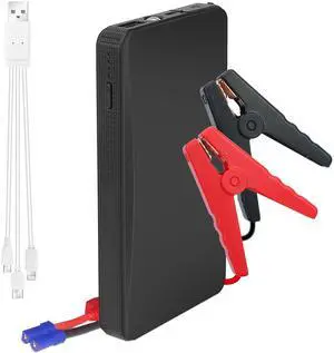 12V Car Jumper Starter 360A Peak 20000mAh Portable Power Bank with 3 Flashlight Modes - Black - One size